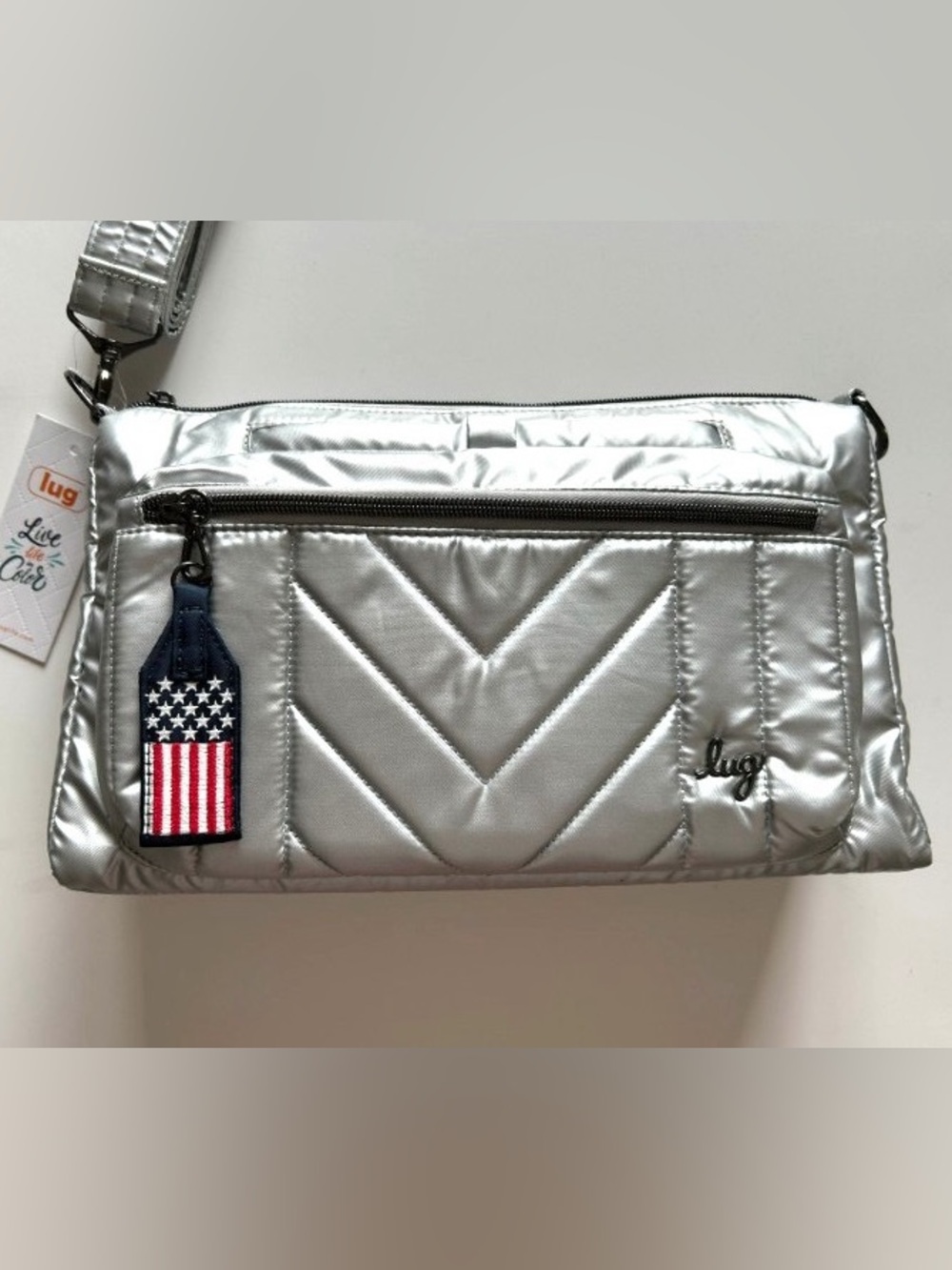 Lug Stretch LE Crossbody Bag - Patriotic - Metallic Silver - American Flag - Picture 2 of 7